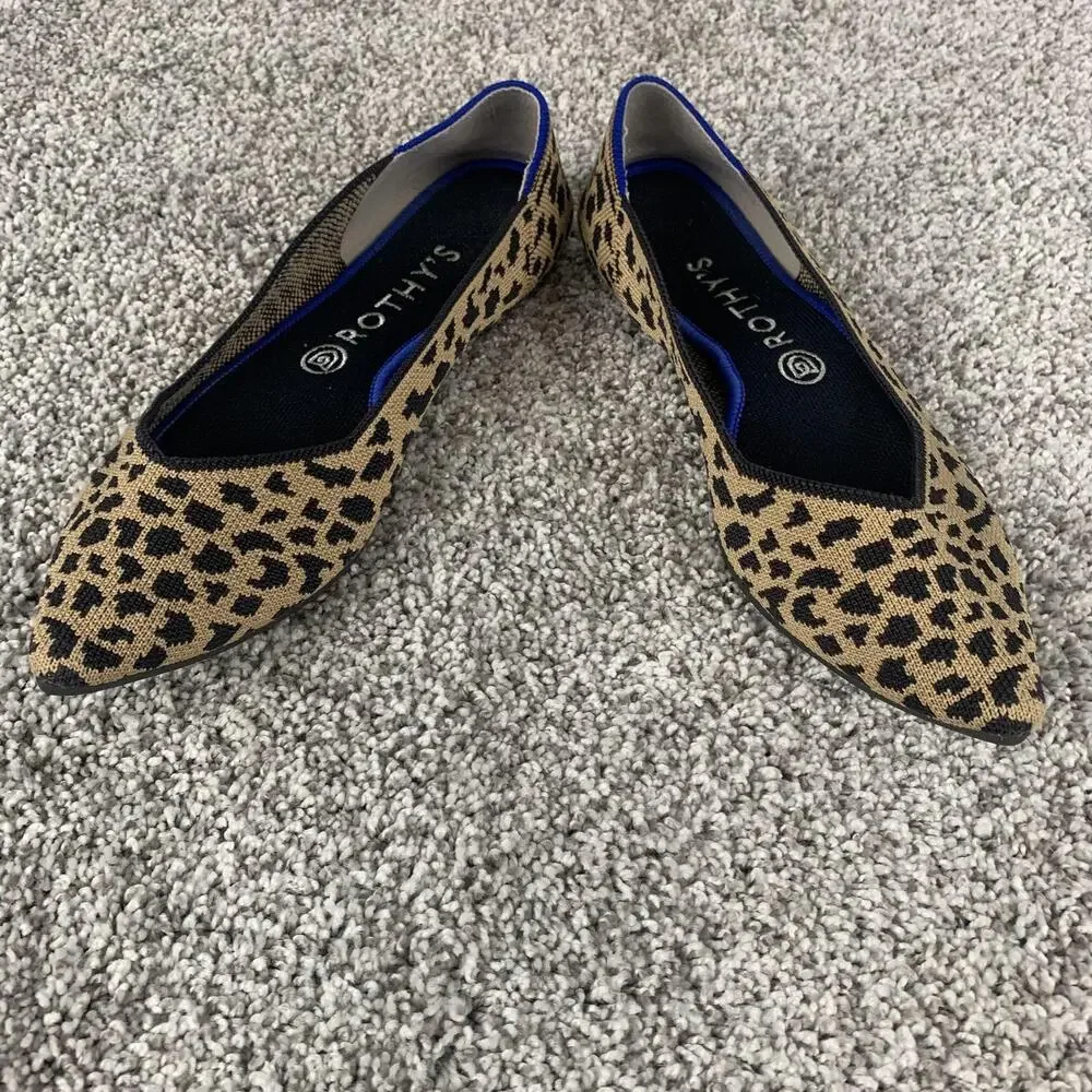 Rothy's The Point Flats Womens Size 9 Brown Leopard Knit Pointed Toe Slip On